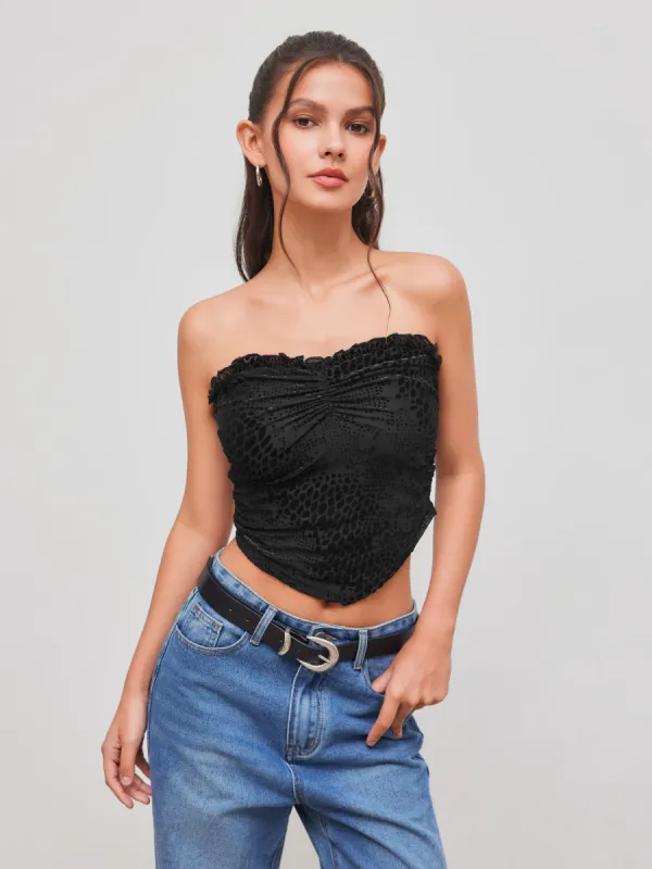 Velvet Strapless Leopard Ruched Tube Top sold by Cider