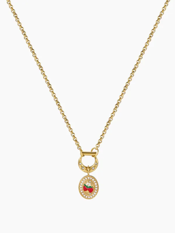 18 GOLD PLATED COPPER FAUX PEARL RHINESTONE DECOR STRAWBERRY NECKLACE sold by Cider