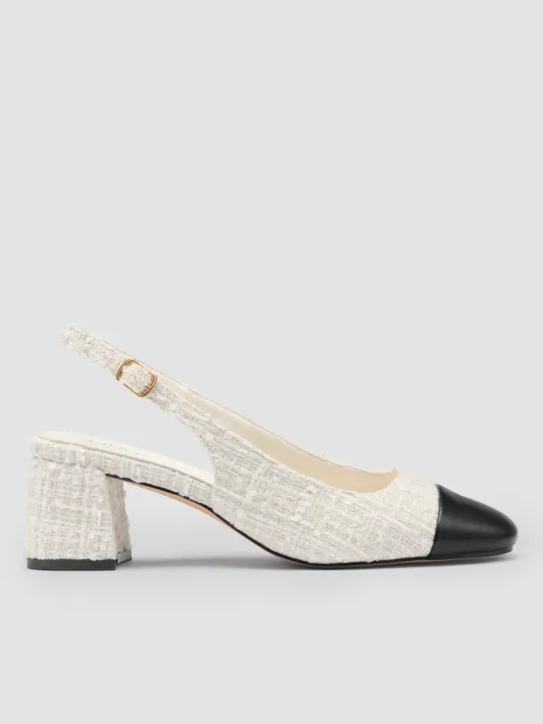 TWO-TONE TWEED SLINGBACK HEELS sold by Cider