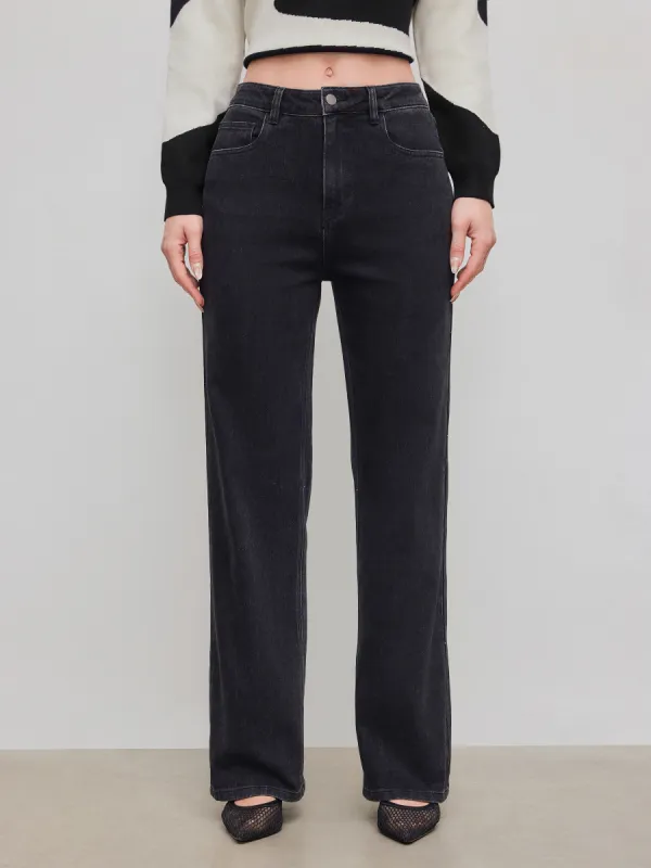 Stretch Denim High Rise Pocket Straight Leg Jeans sold by Cider