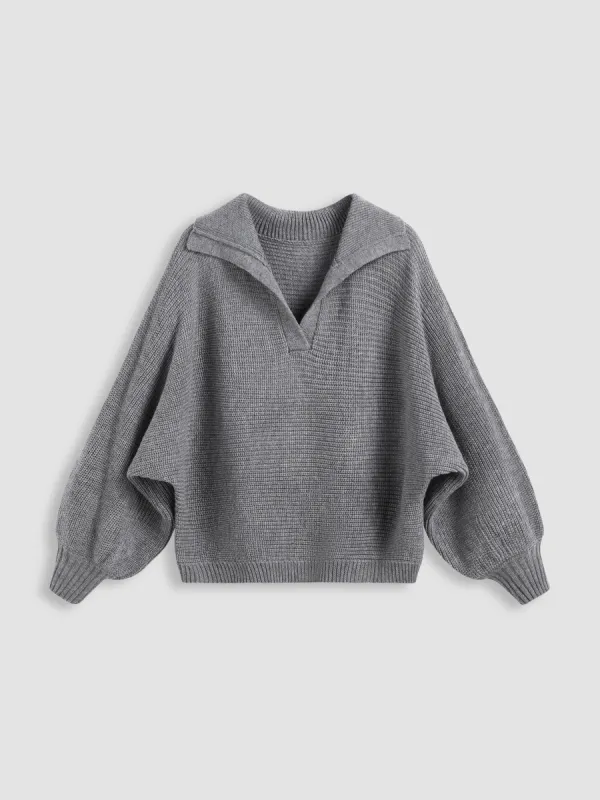 Knit Collar Solid Oversized Long Sleeve Sweater Curve & Plus sold by Cider