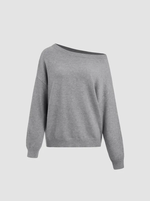 Knit Asymmetrical Neck Oversized Sweater sold by Cider