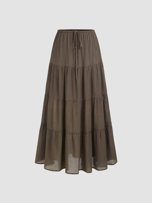 Mid Waist Solid Knotted Tiered Maxi Skirt sold by Cider