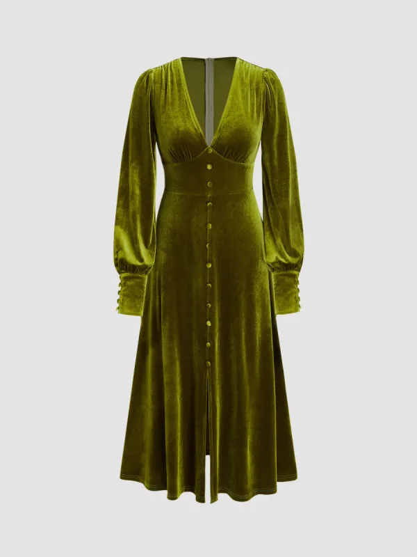 Velvet Split Button Maxi Dress sold by Cider