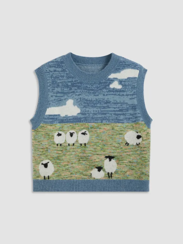 Knit Round Neckline Sheep & Cloud Vest Curve & Plus sold by Cider