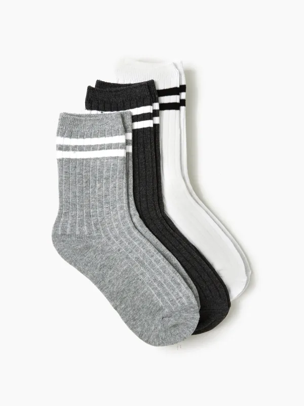 3 Pairs Striped Classic Crew Socks Set sold by Cider