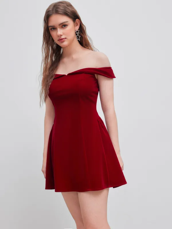 Velvet Off-shoulder Solid Zipper Mini Dress sold by Cider