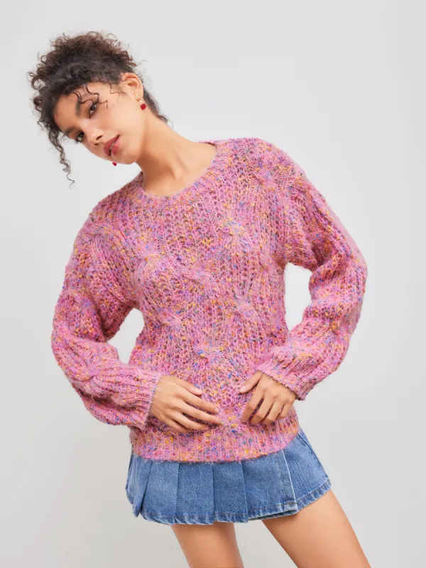 Cable Knit Round Neckline Colorful Sweater sold by Cider