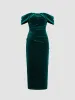 Velvet Off-shoulder Ruched Midi Dress sold by Cider