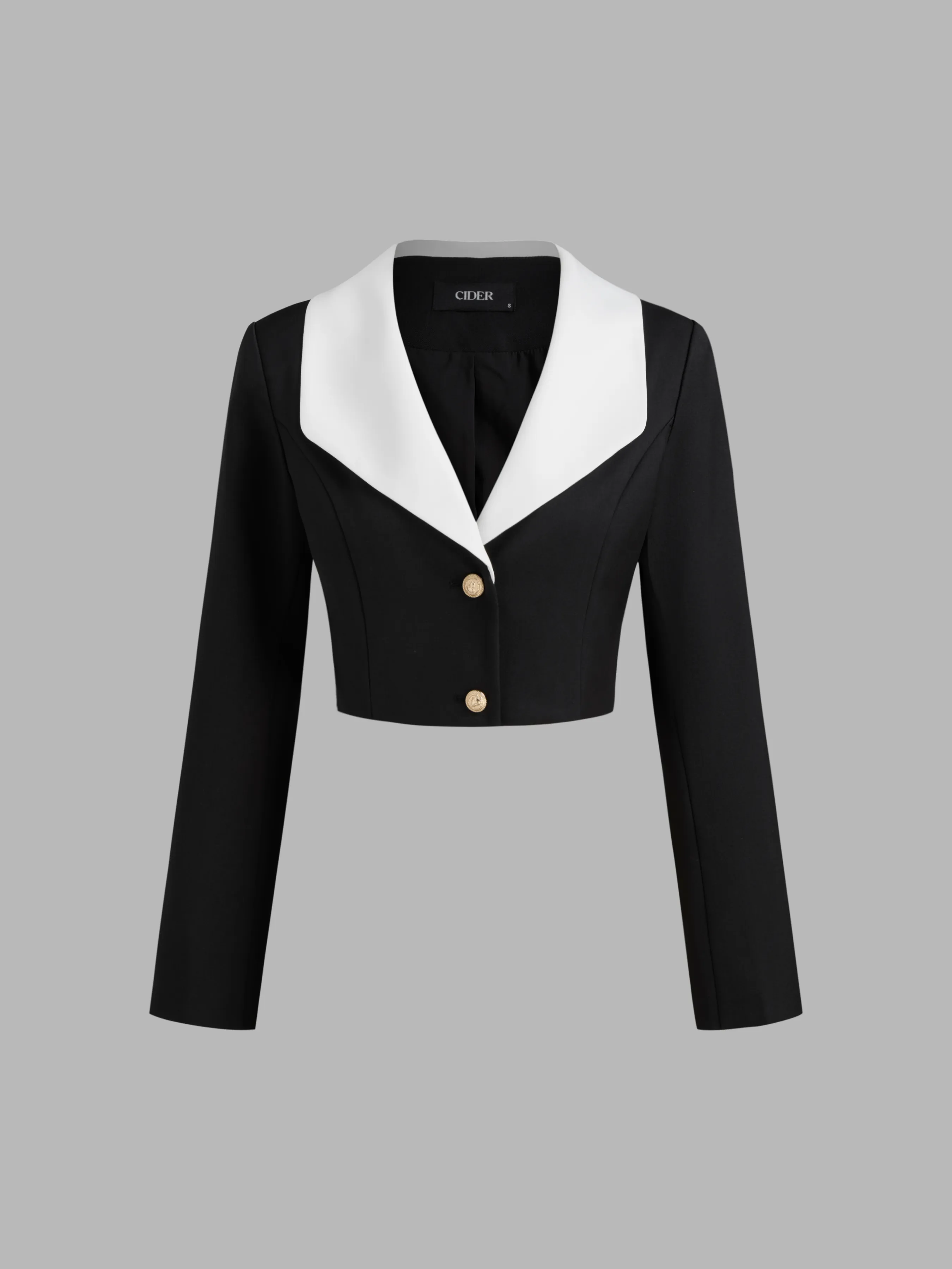 Collar Solid Button Crop Long Sleeve Blazer sold by Cider