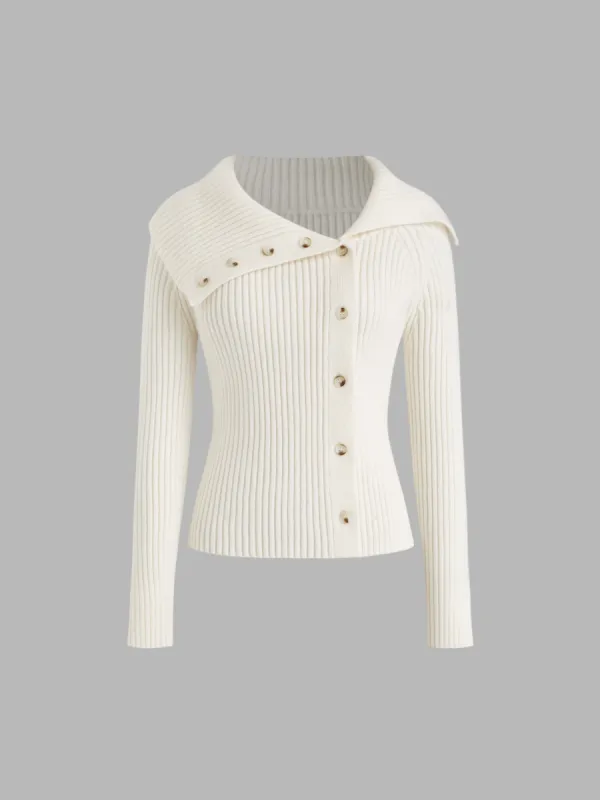 Knit Asymmetrical Neckline Button Sweater sold by Cider