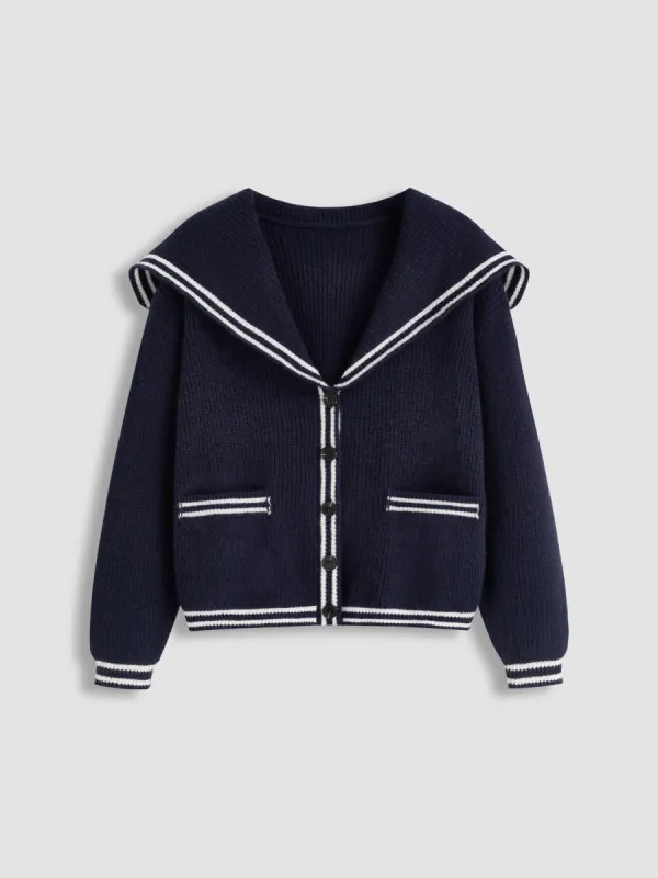 Knit Sailor Collar Solid Button Cardigan Curve & Plus sold by Cider