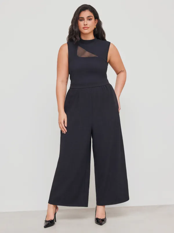 High Neck Solid Cut Out Pocket Wide Leg Jumpsuit Curve & Plus sold by Cider