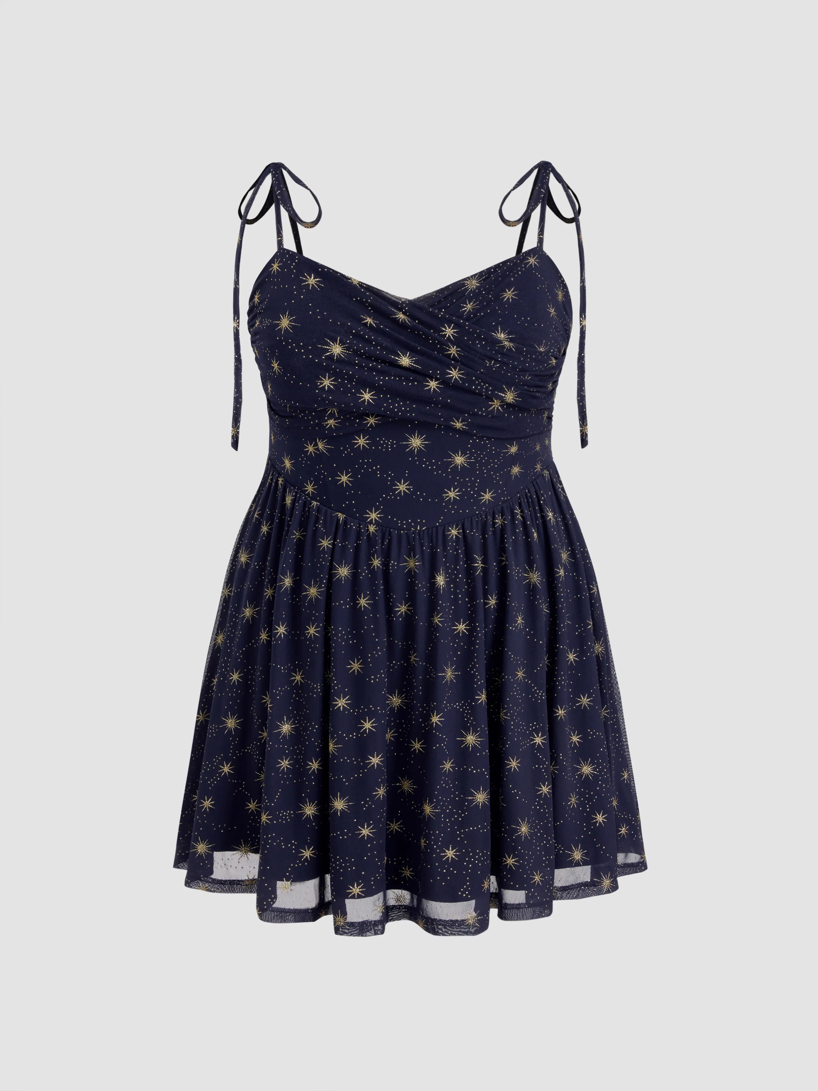 Mesh Square Neck Star Glitter Ruched Knotted Mini Dress Curve & Plus sold by Cider