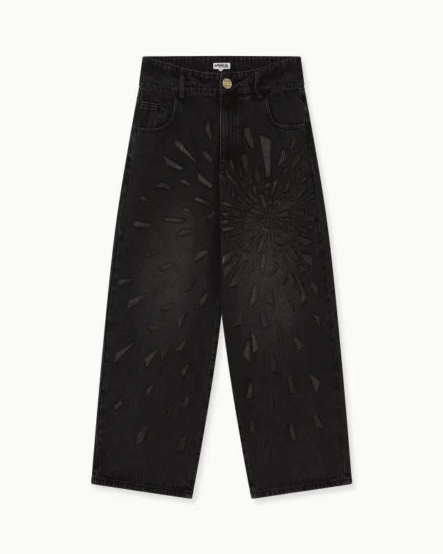 SMASHED LEATHER GLASS JEANS made by House of Errors