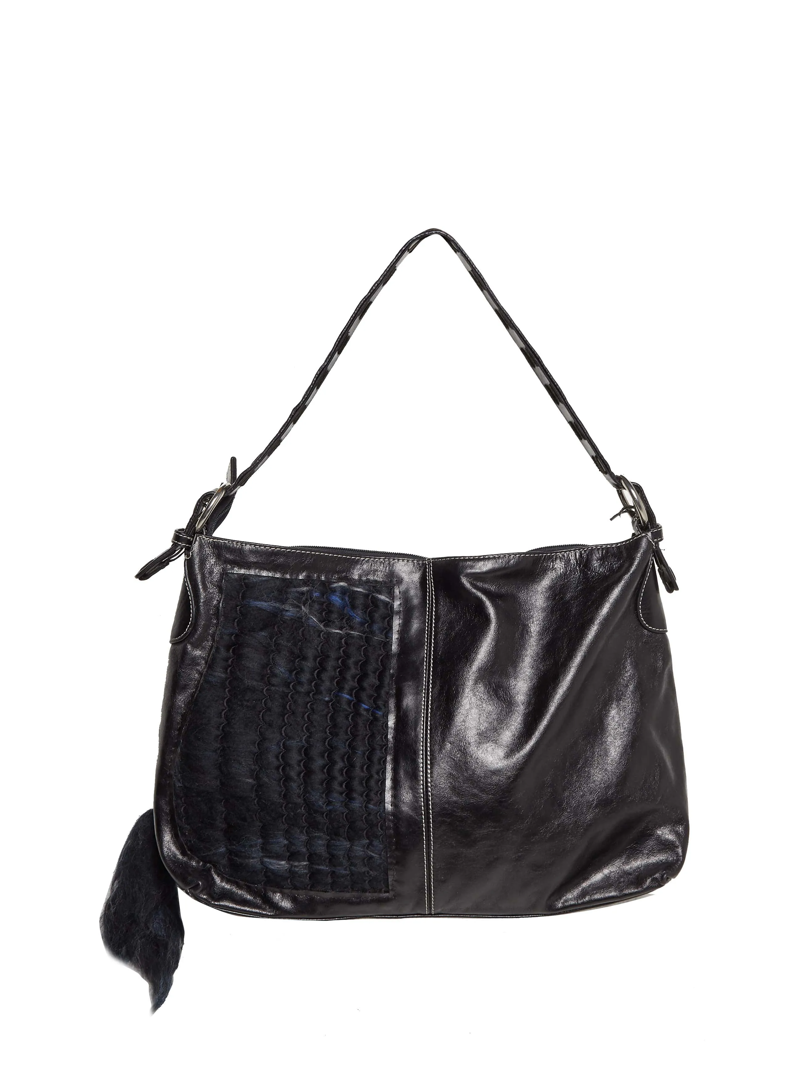 Tamot Merino Wool & Patent Leather Upcycled Shoulder Bag sold by Blue Nude