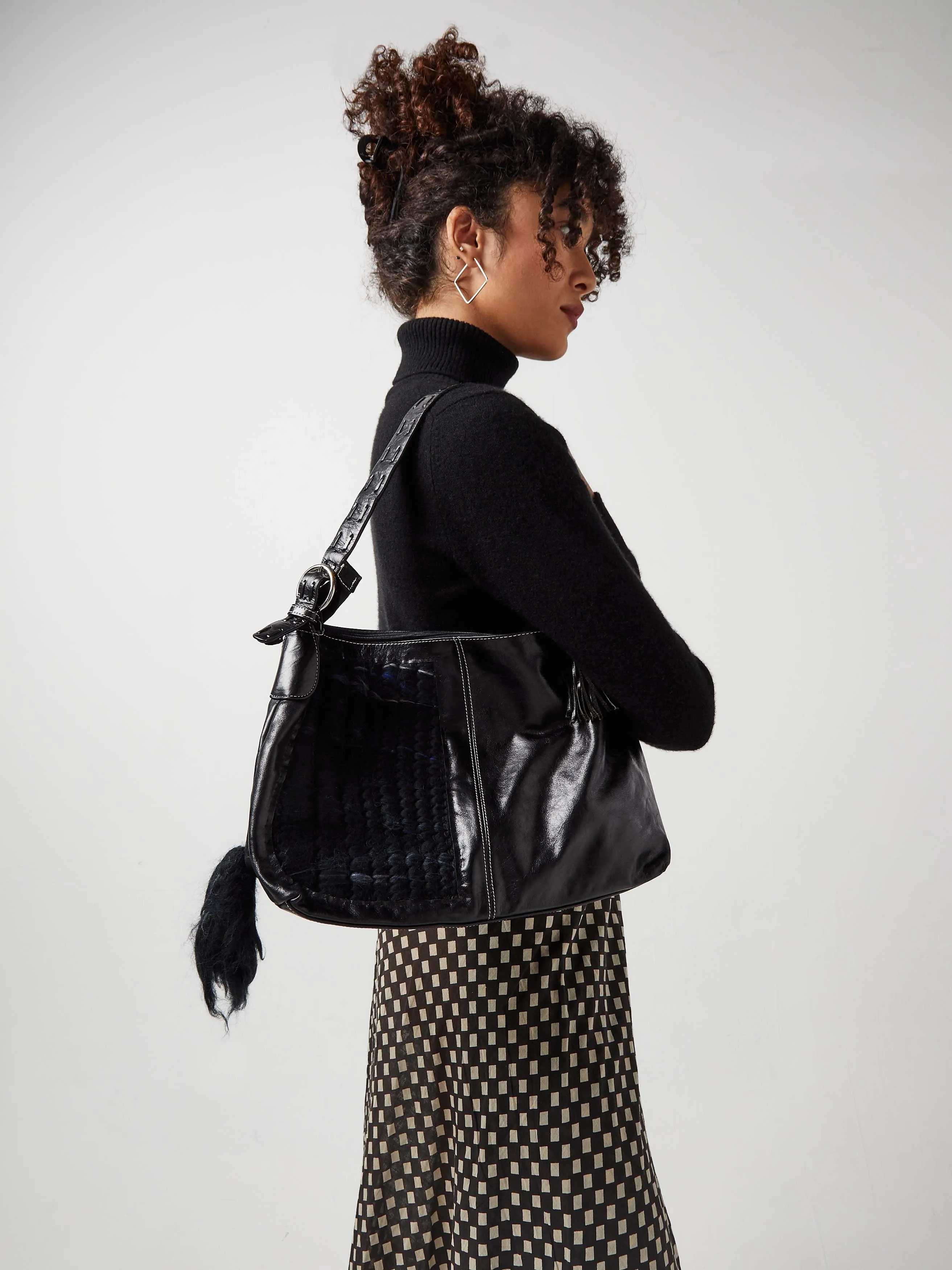 Tamot Merino Wool & Patent Leather Upcycled Shoulder Bag sold by Blue Nude product image thumbnail 2