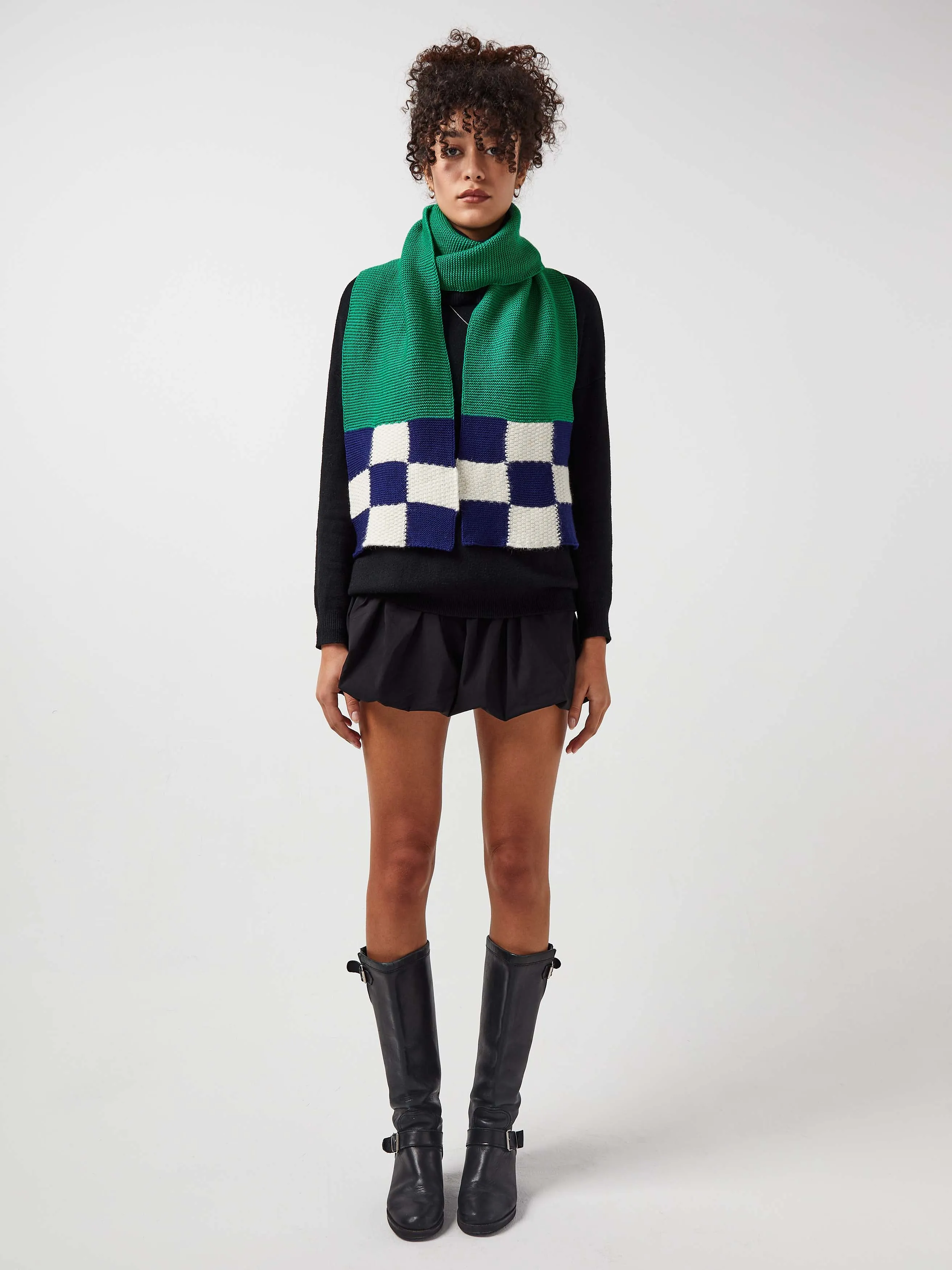 Mosaic Merino Wool & Alpaca Scarf in Black Chequer sold by Blue Nude product image thumbnail 3