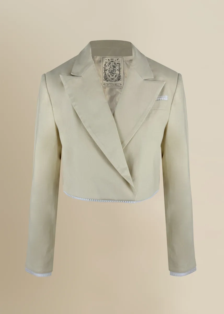 Morgaine Linen Blazer in Beige sold by Contessa Mills