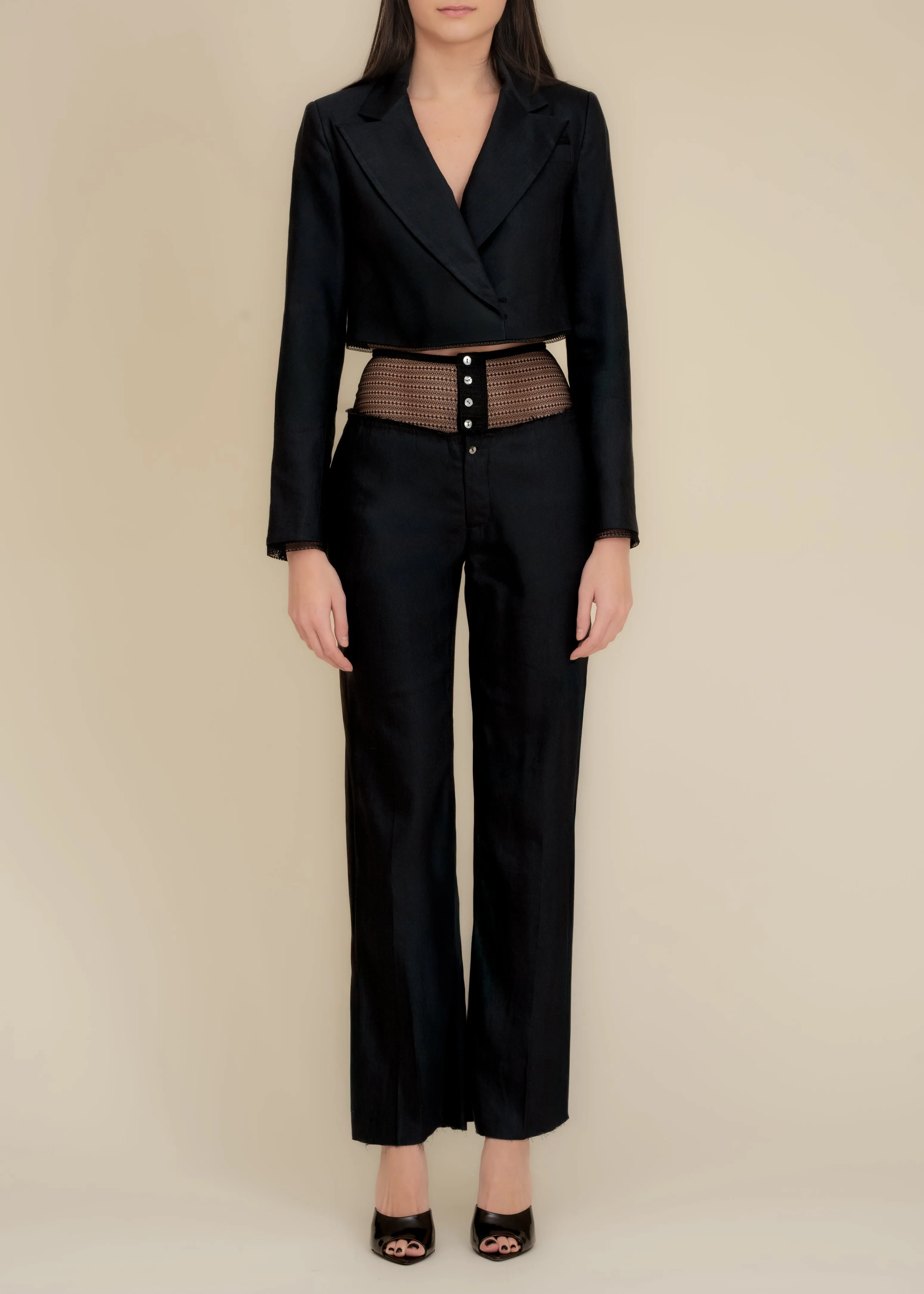 Morgaine Linen Blazer in Black sold by Contessa Mills product image thumbnail 2