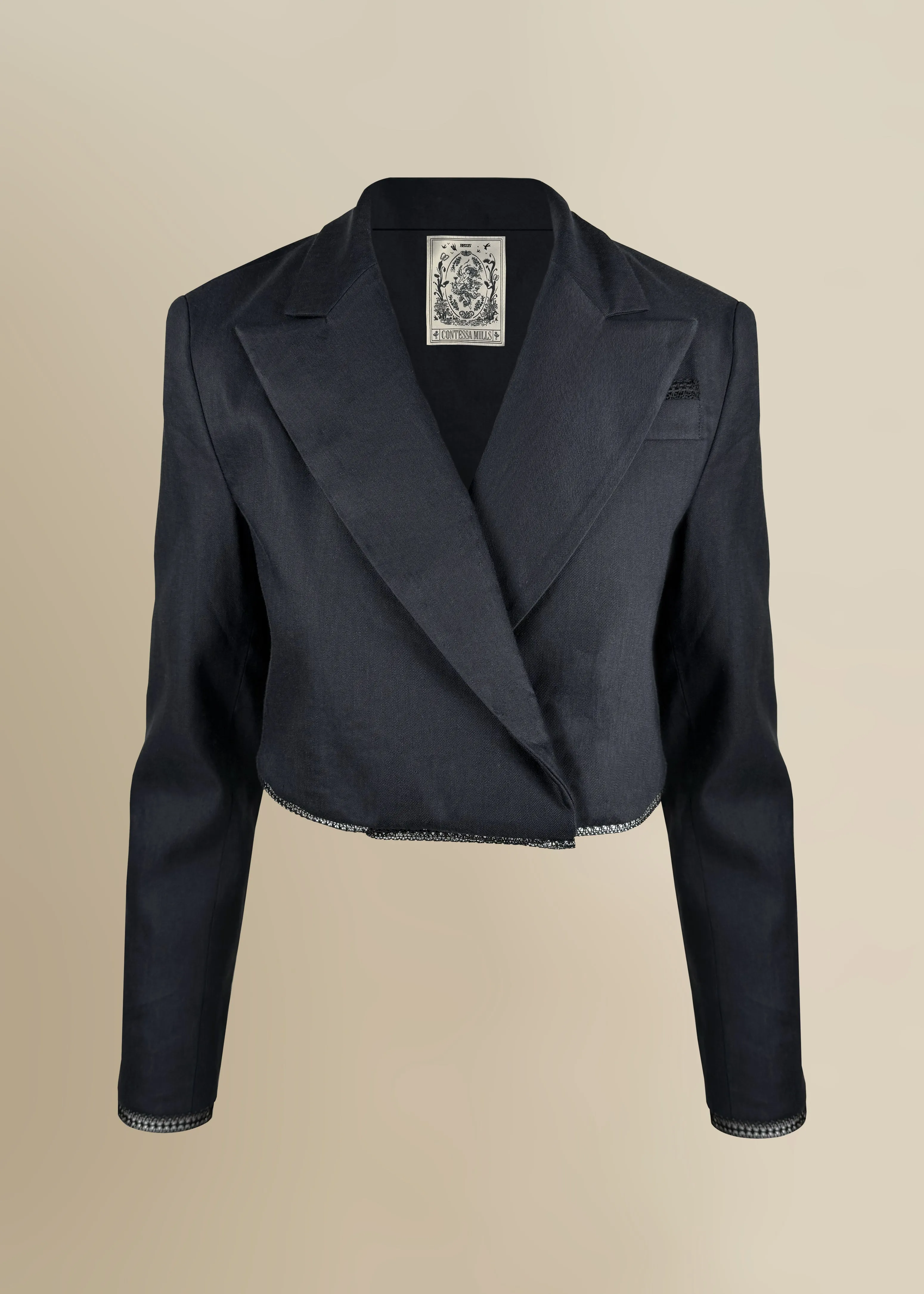 Morgaine Linen Blazer in Black sold by Contessa Mills