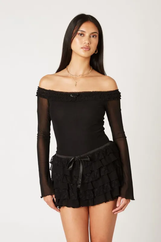 Off-The-Shoulder Ruffle Mesh Top sold by Cotton Candy LA