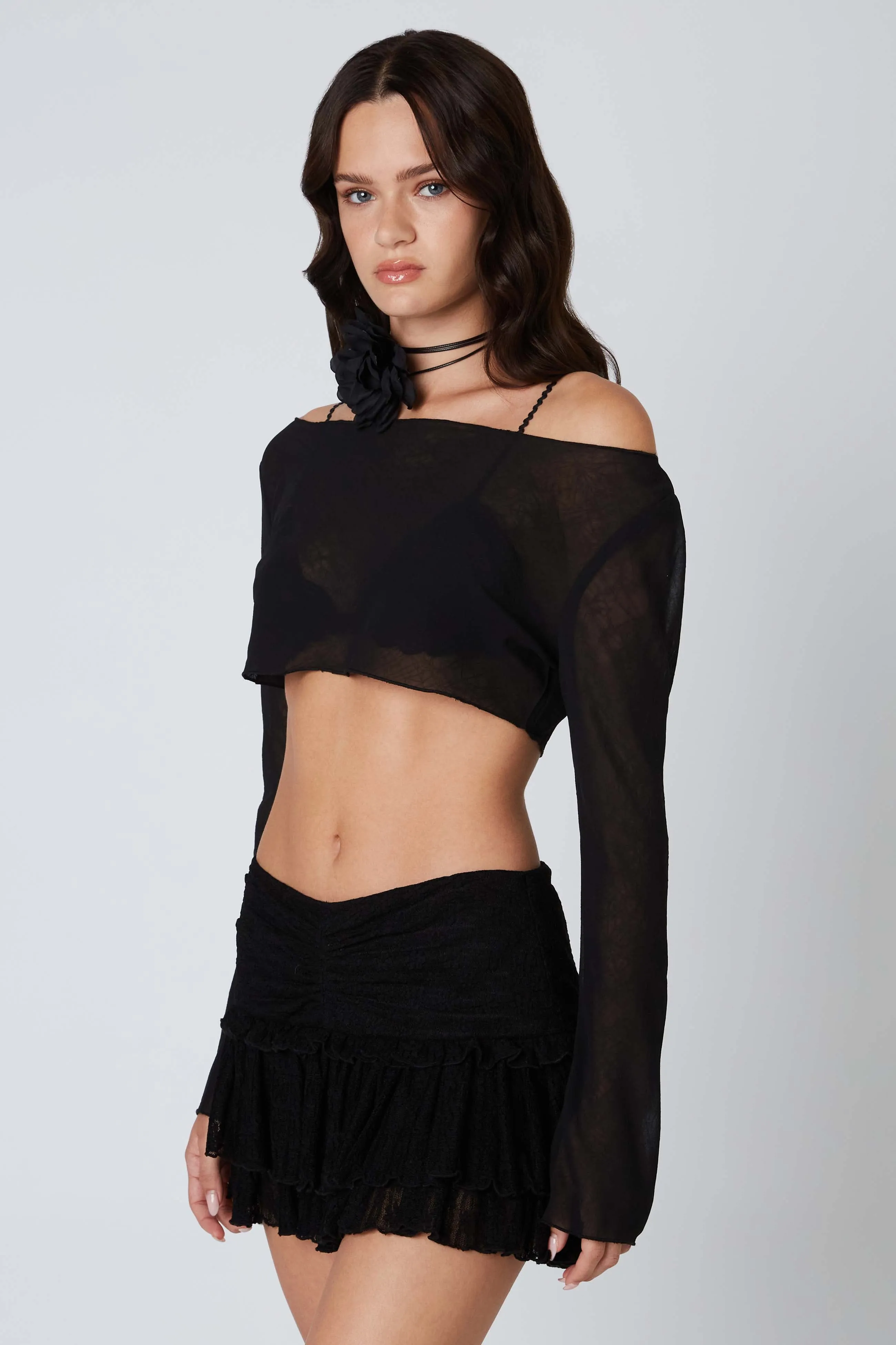 Mesh Cropped Long Sleeve Top sold by Cotton Candy LA product image thumbnail 4