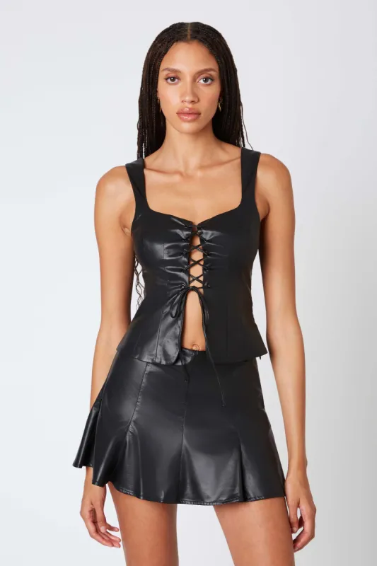 Faux Leather Pleated Mini Skort sold by Cotton Candy LA