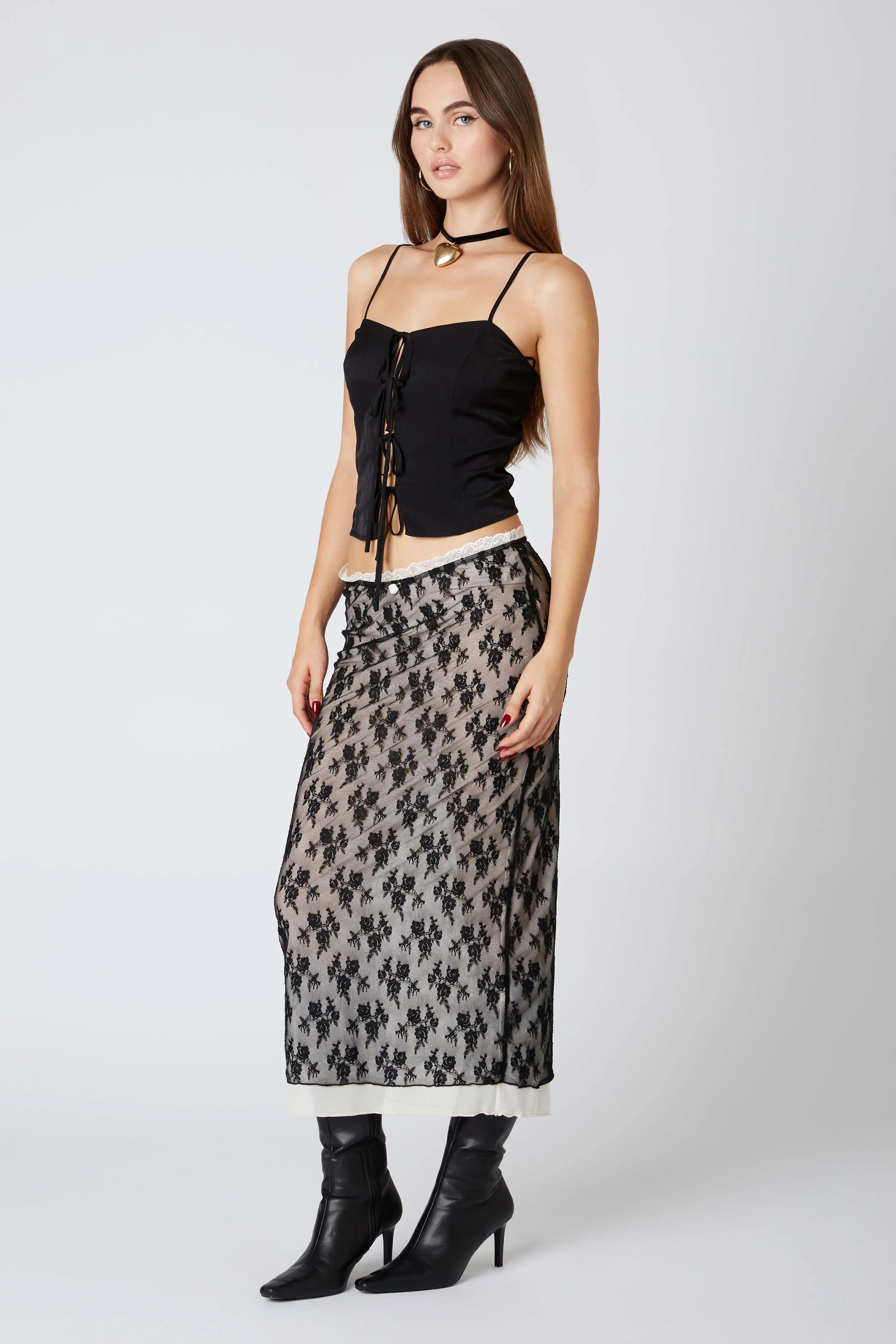 Lace Overlay Midi Skirt sold by Cotton Candy LA product image thumbnail 3