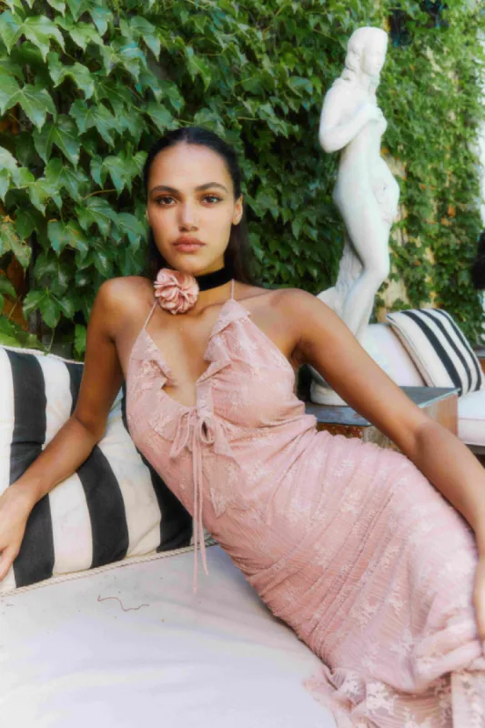 Lace Halter Asymmetrical Midi Dress sold by Cotton Candy LA