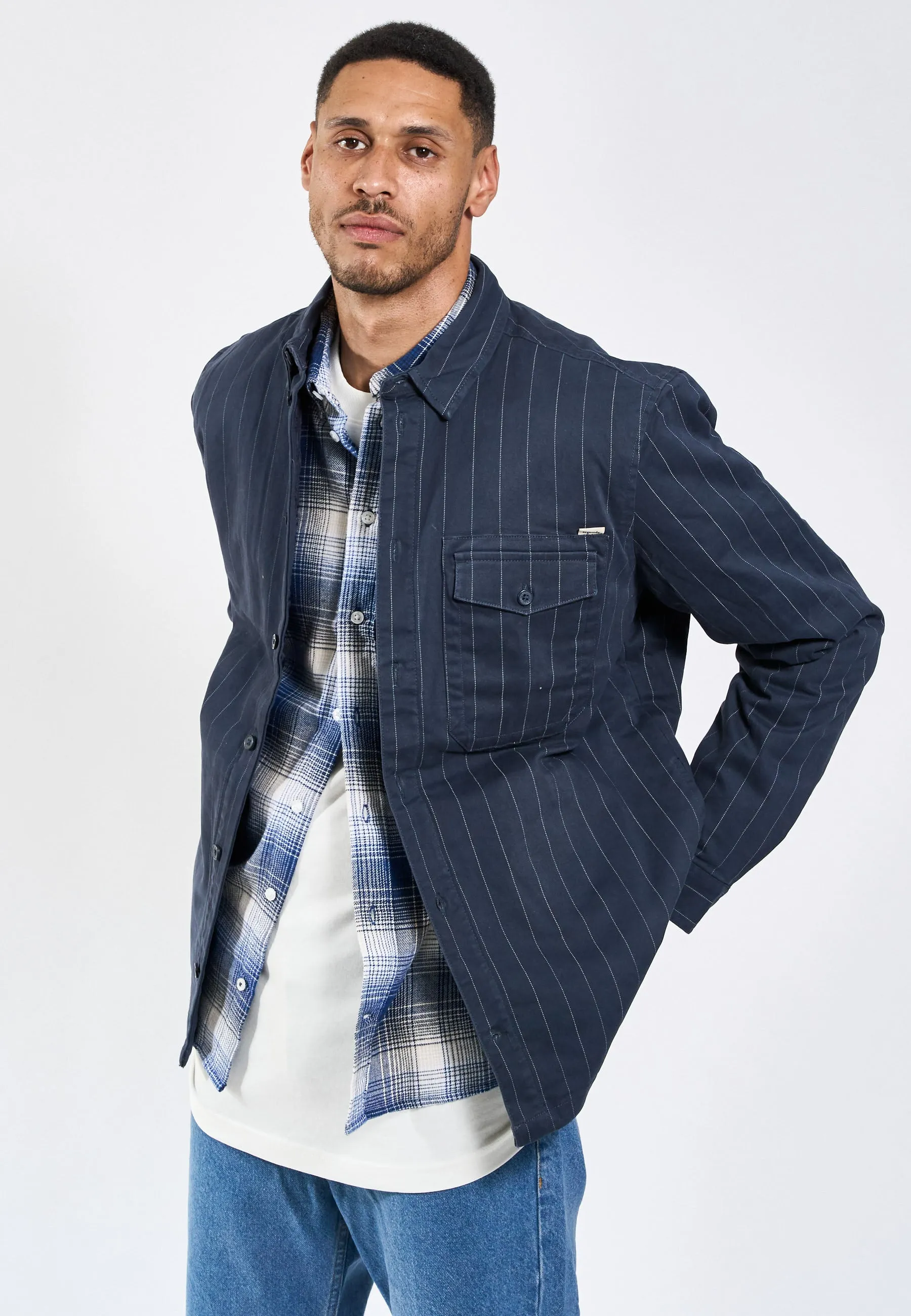 Humphrey Pinstripe quilt overshirt - Charcoal sold by Legends product image thumbnail 4