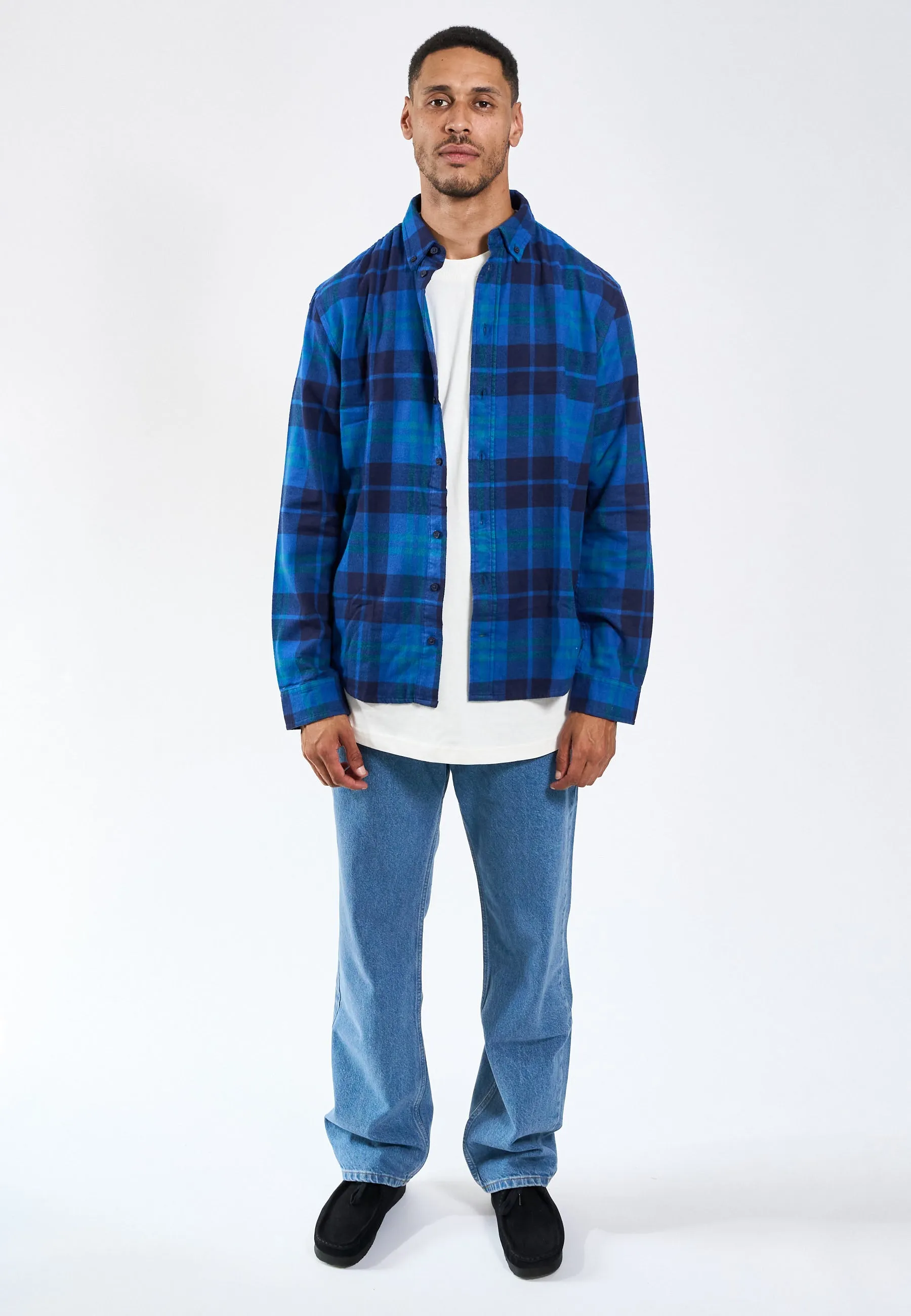 Humphrey Flannel check shirt - Cobalt Blue sold by Legends