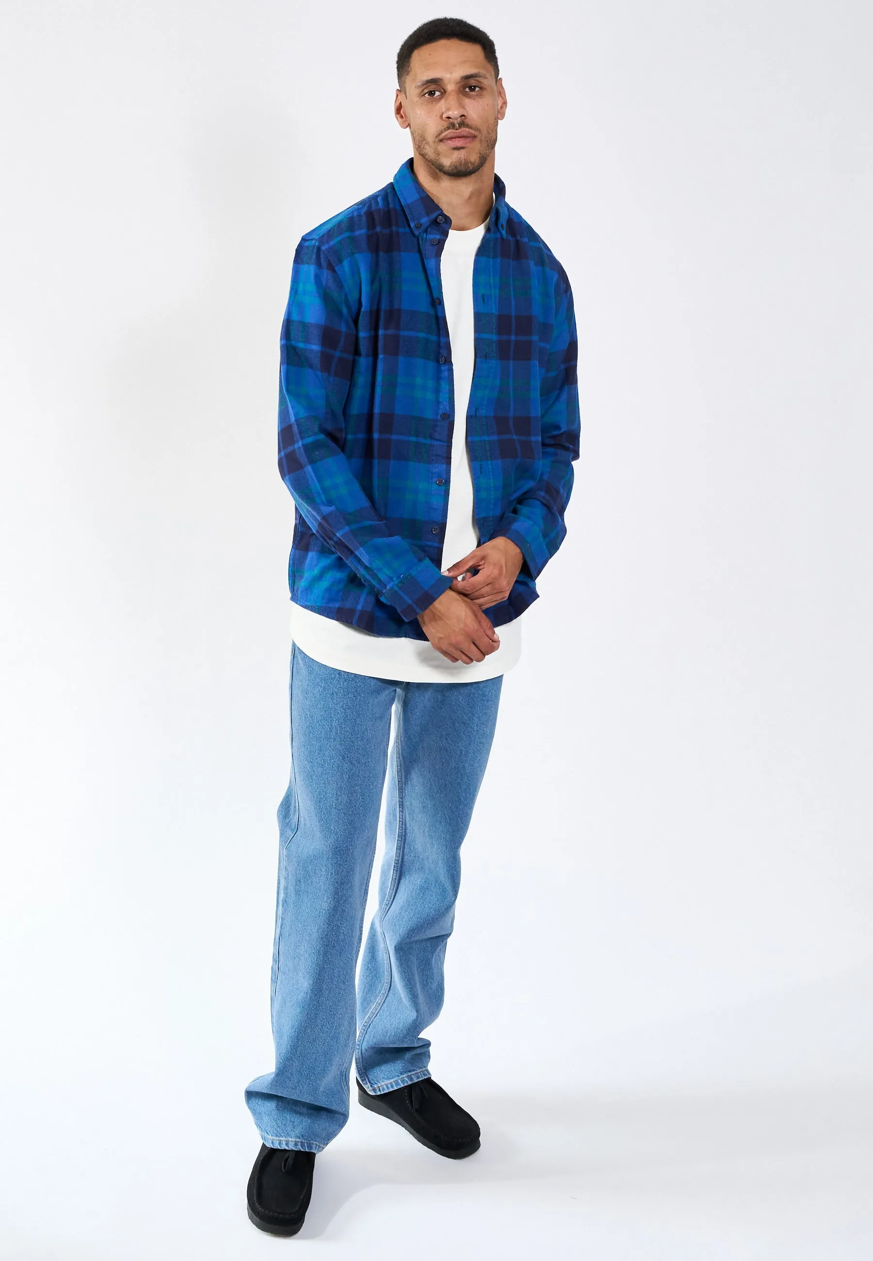 Humphrey Flannel check shirt - Cobalt Blue sold by Legends product image thumbnail 2