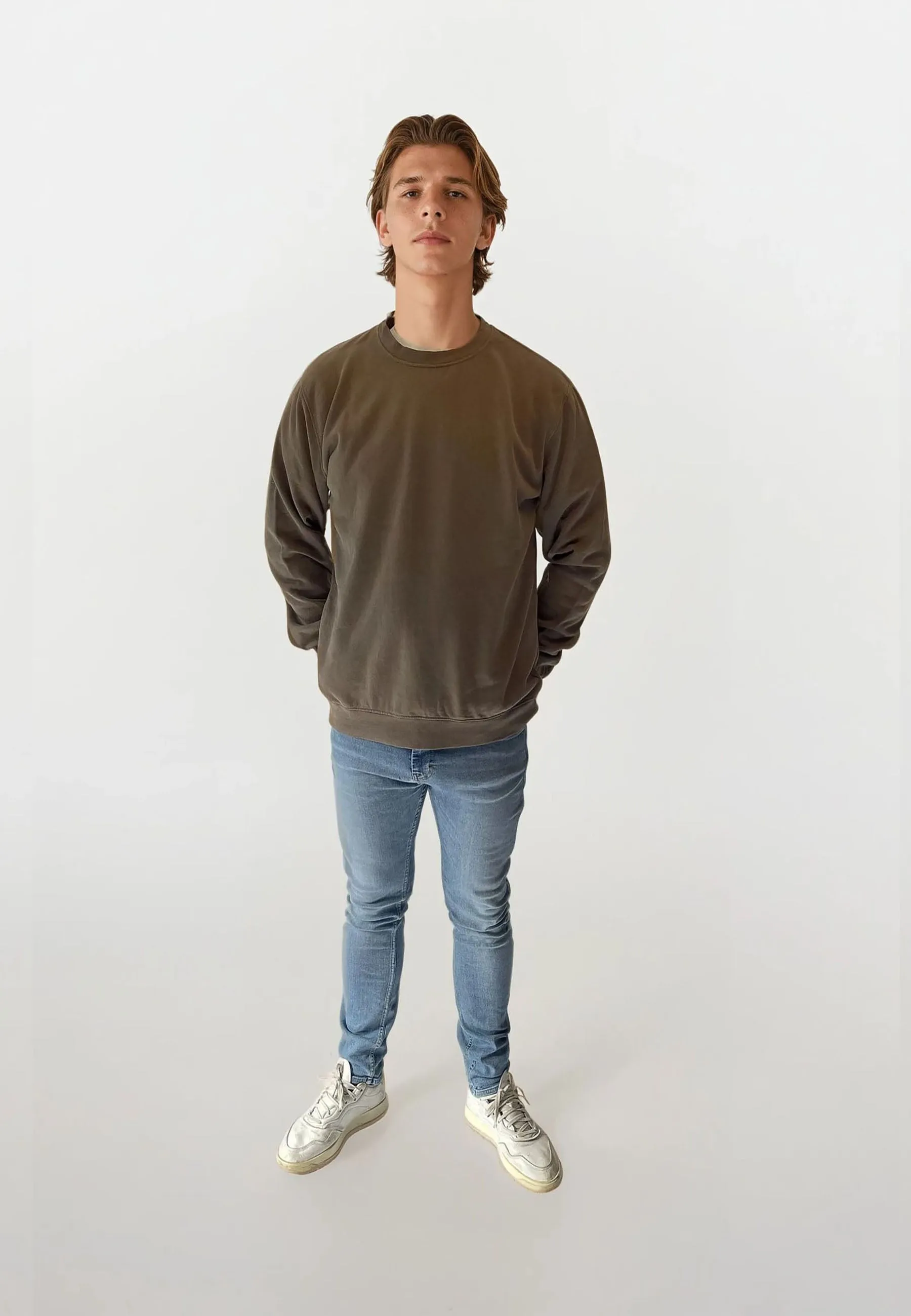Johannes Crewneck Garment Dyed - Teak Brown sold by Legends