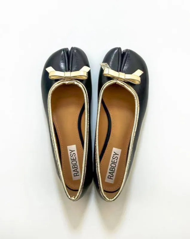 Color Block Bow Tie Tabi Flats sold by Raboesy