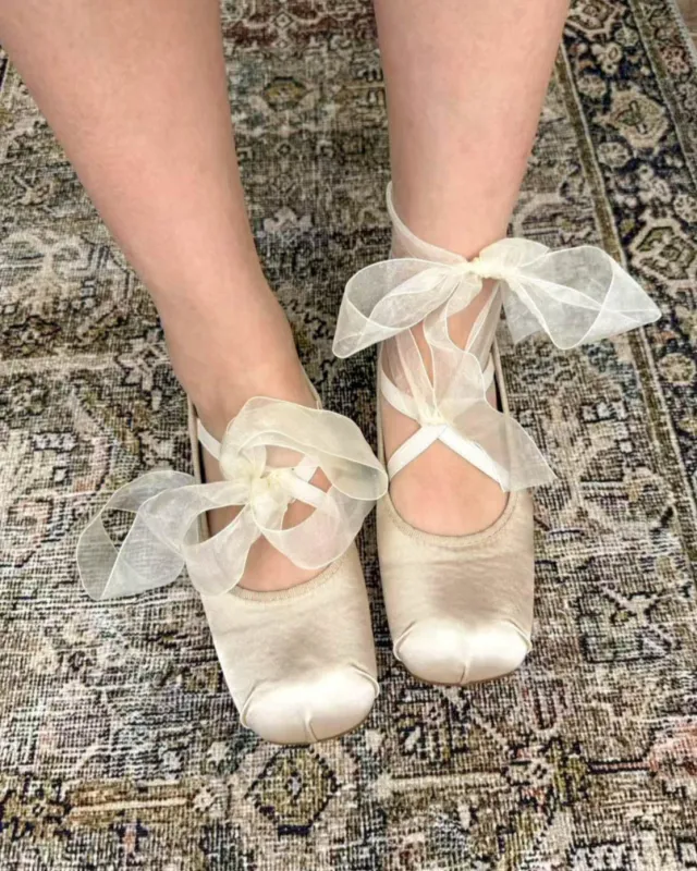 Satin Cross Tied Ballet Flats sold by Raboesy