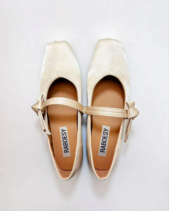 Satin Bow Strap Ballet Flats sold by Raboesy
