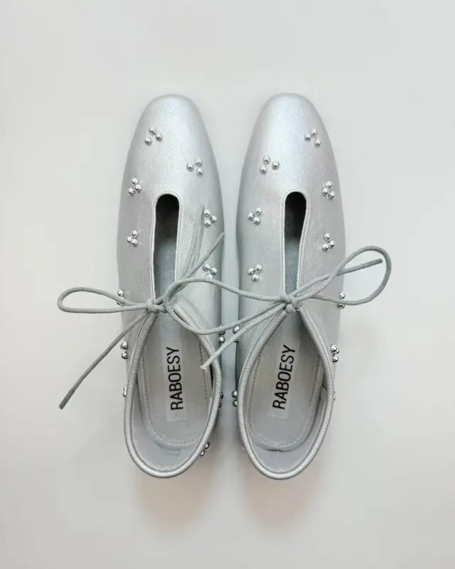 Studded Pointed Toe Tied Flats sold by Raboesy
