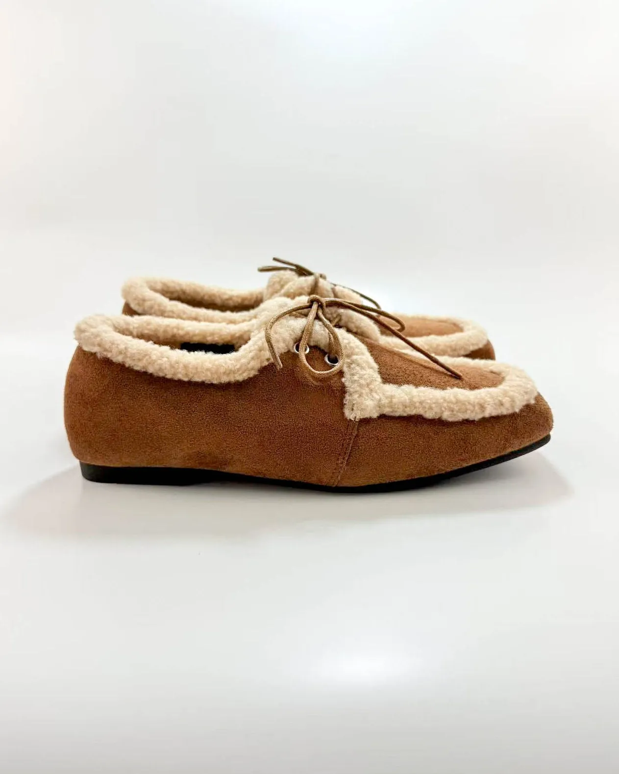 Suede Fur Trim Tie Flats sold by Raboesy product image thumbnail 2
