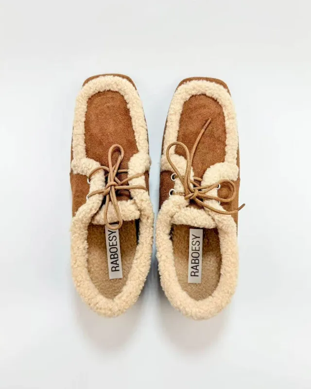 Suede Fur Trim Tie Flats sold by Raboesy