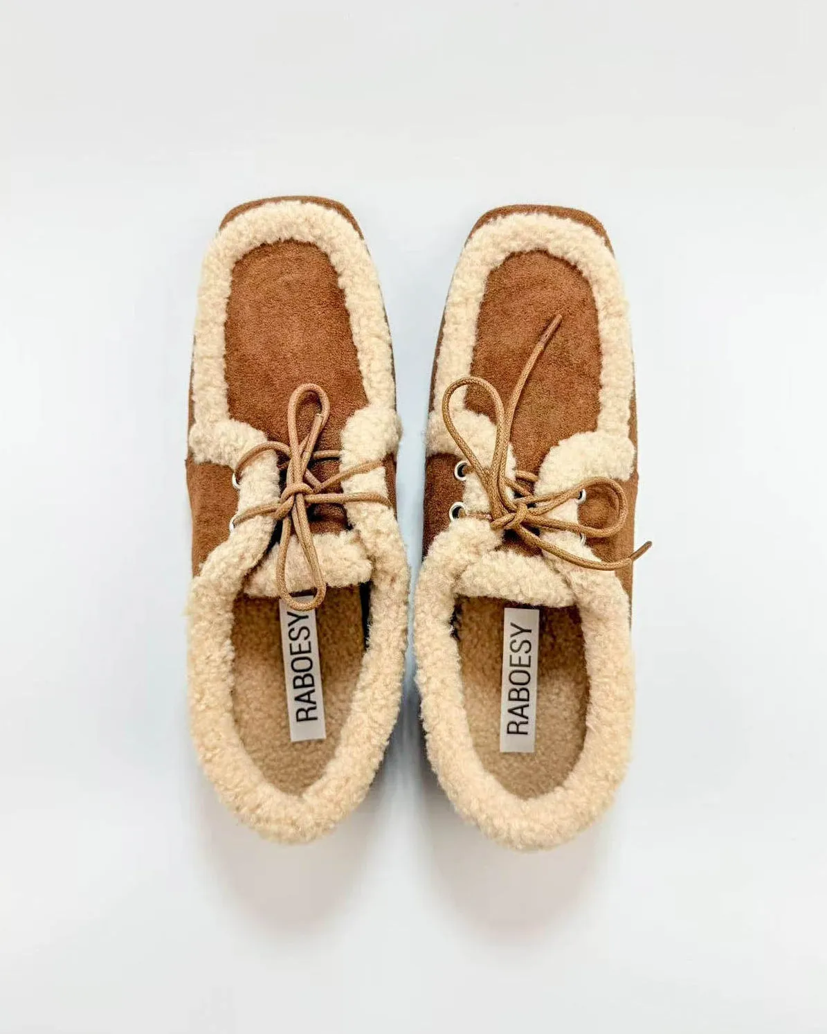 Suede Fur Trim Tie Flats sold by Raboesy