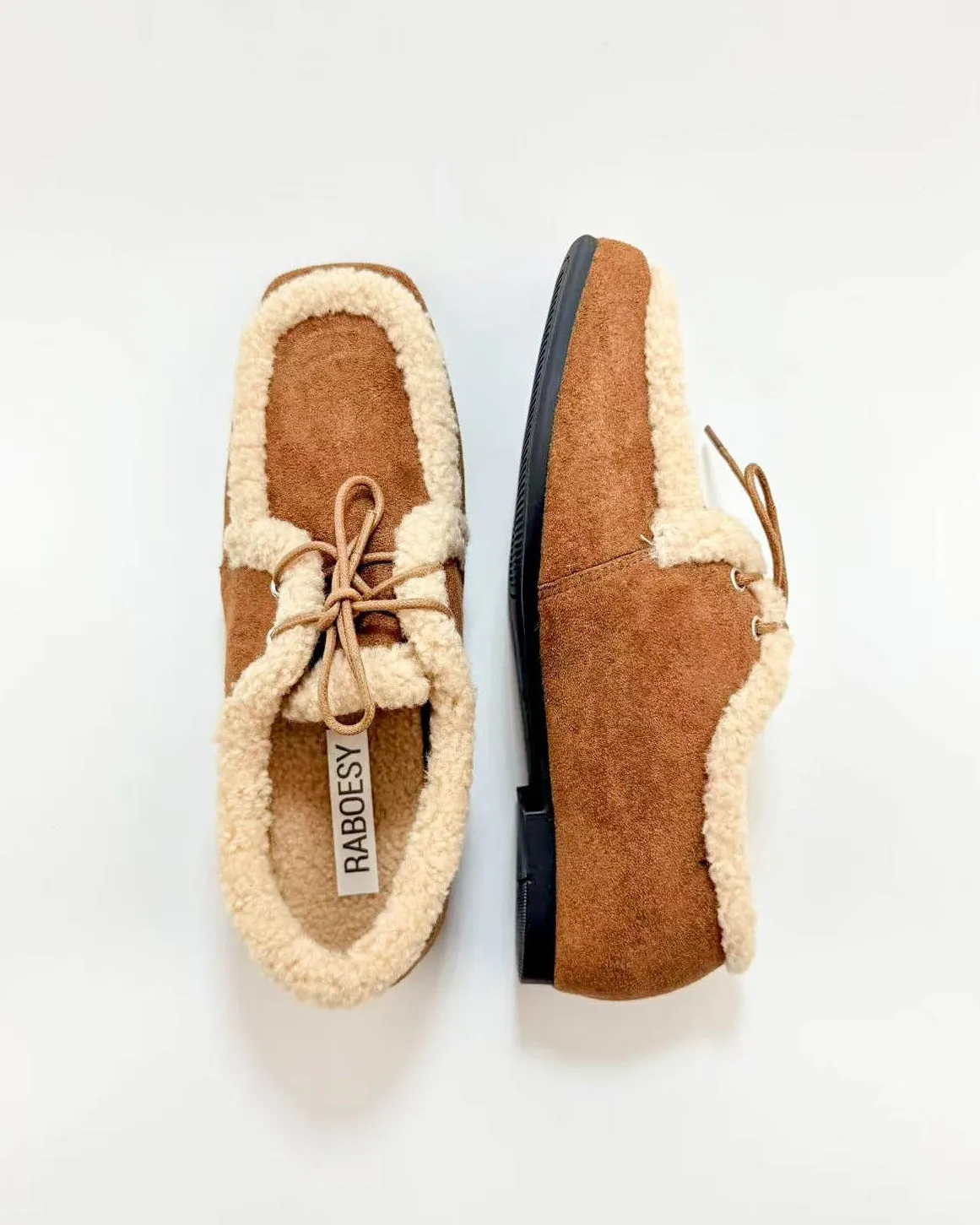 Suede Fur Trim Tie Flats sold by Raboesy product image thumbnail 3