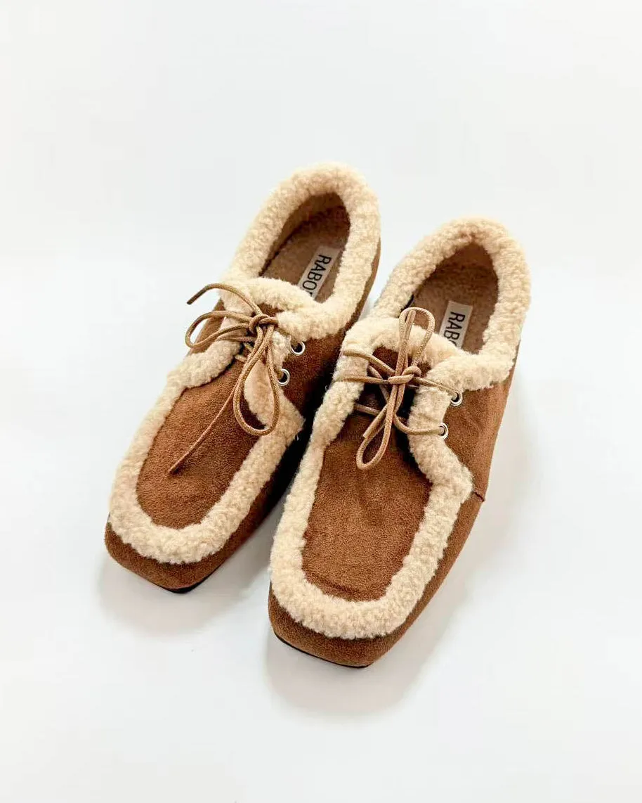 Suede Fur Trim Tie Flats sold by Raboesy product image thumbnail 4