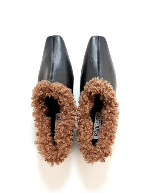 Point Toe Fuzzy Trim Flats sold by Raboesy