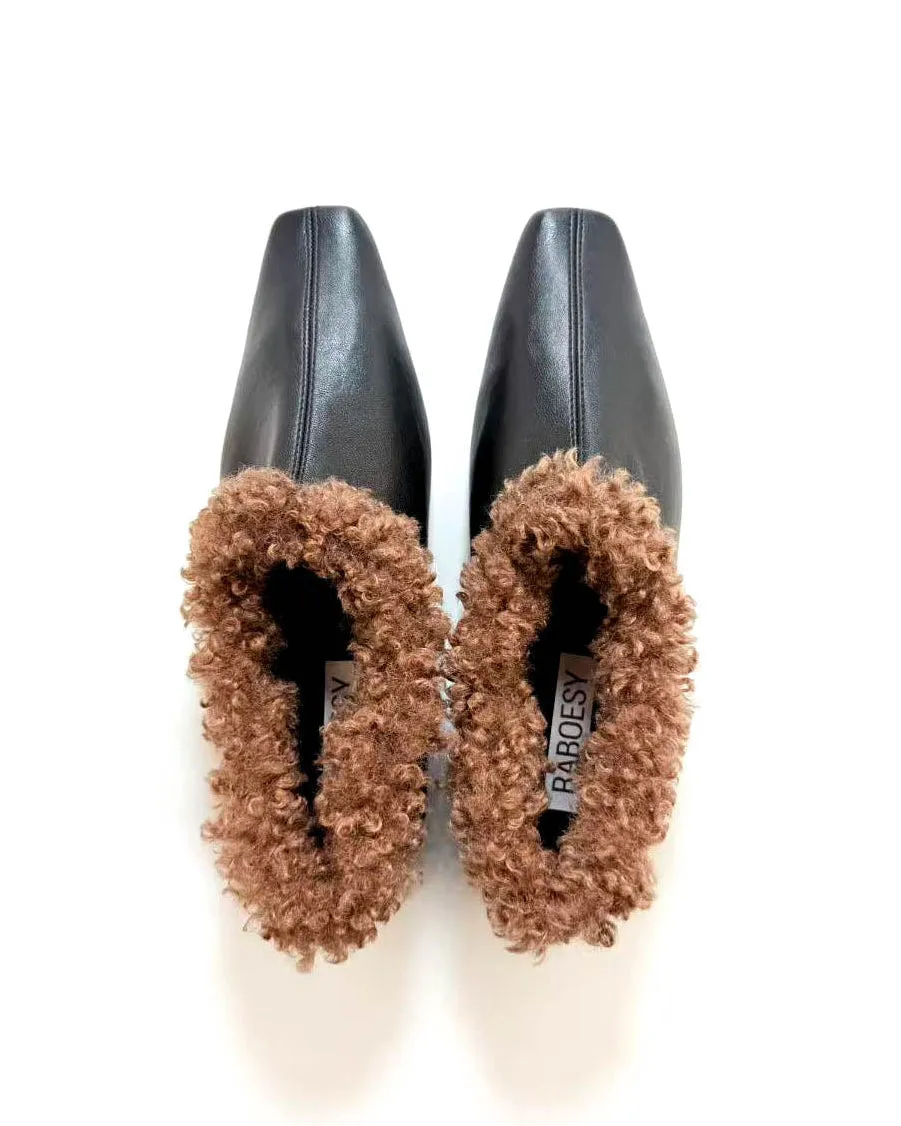 Point Toe Fuzzy Trim Flats sold by Raboesy