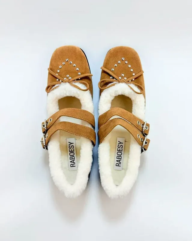 Double Straps Heart Stud Ballet Flats sold by Raboesy