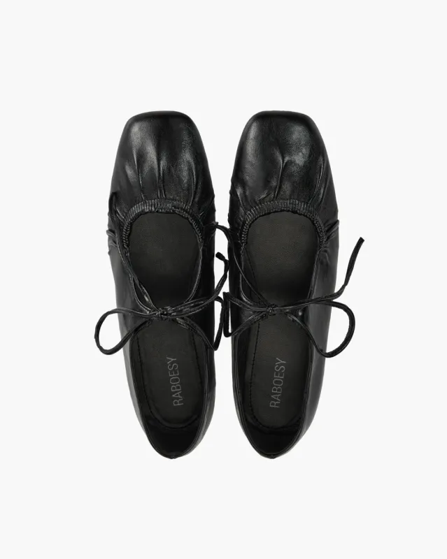 Square Toe Lace Up Ballet Flats made by Raboesy