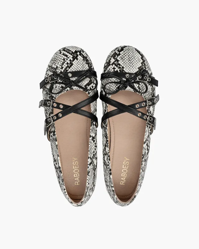 Animal Print Multi Strap Ballet Flats made by Raboesy