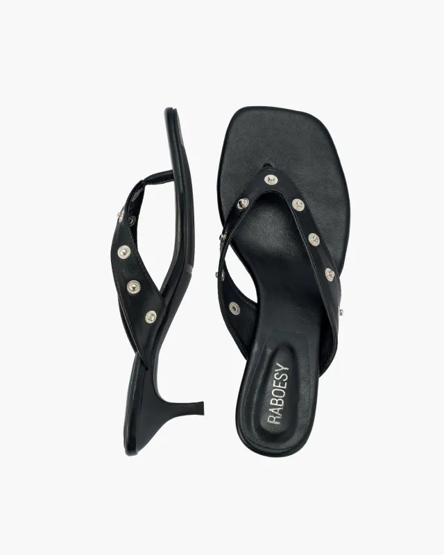 Studded Kitten Heel Thong Sandals made by Raboesy