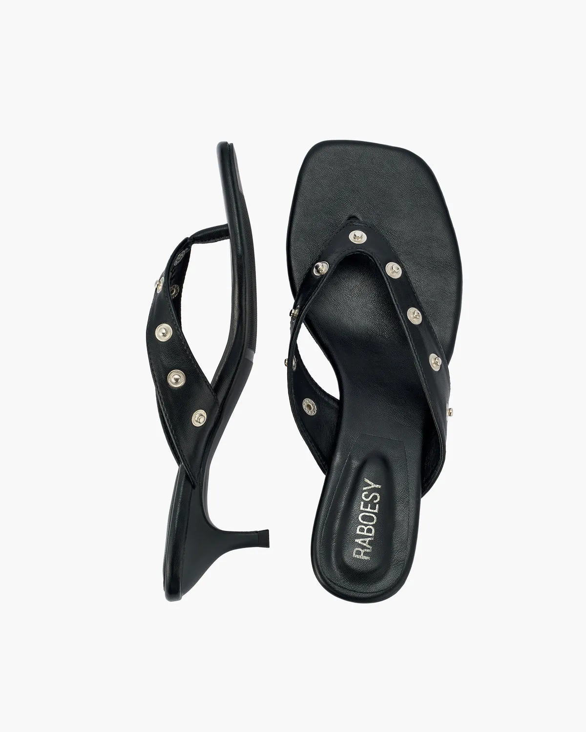 Studded Kitten Heel Thong Sandals sold by Raboesy